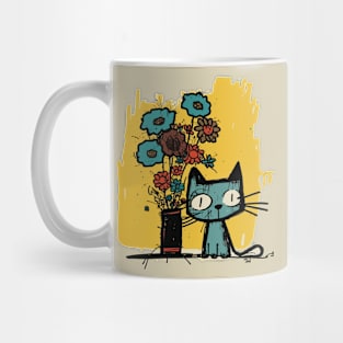 Graffiti Cat and Flowers Mug